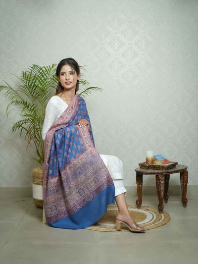 MERINO WOOL KANI STOLE WITH BORDER BOOTI JAAL IN MELANGE COLOUR
