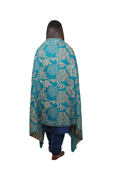 TEAL BLUE JAMAWAR SHAWL IN MERINO WOOL