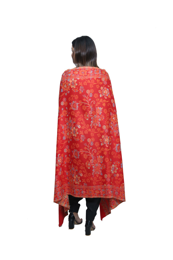 RED WOVEN JACQUARD SHAWL IN MERINO WOOL