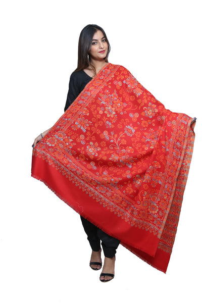 RED WOVEN JACQUARD SHAWL IN MERINO WOOL