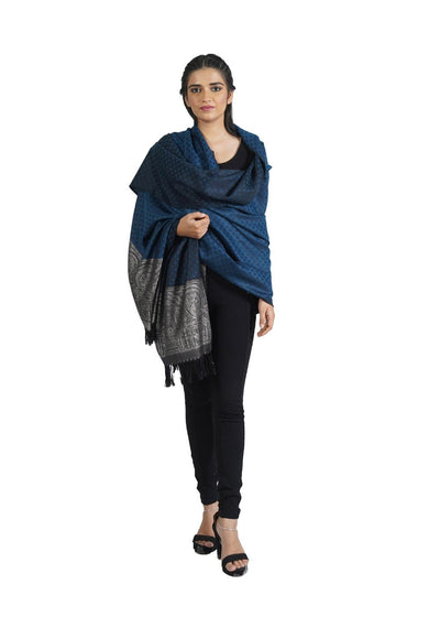 SILK WOOL JACQUARD SHAWL WITH ELEGANT PALLA