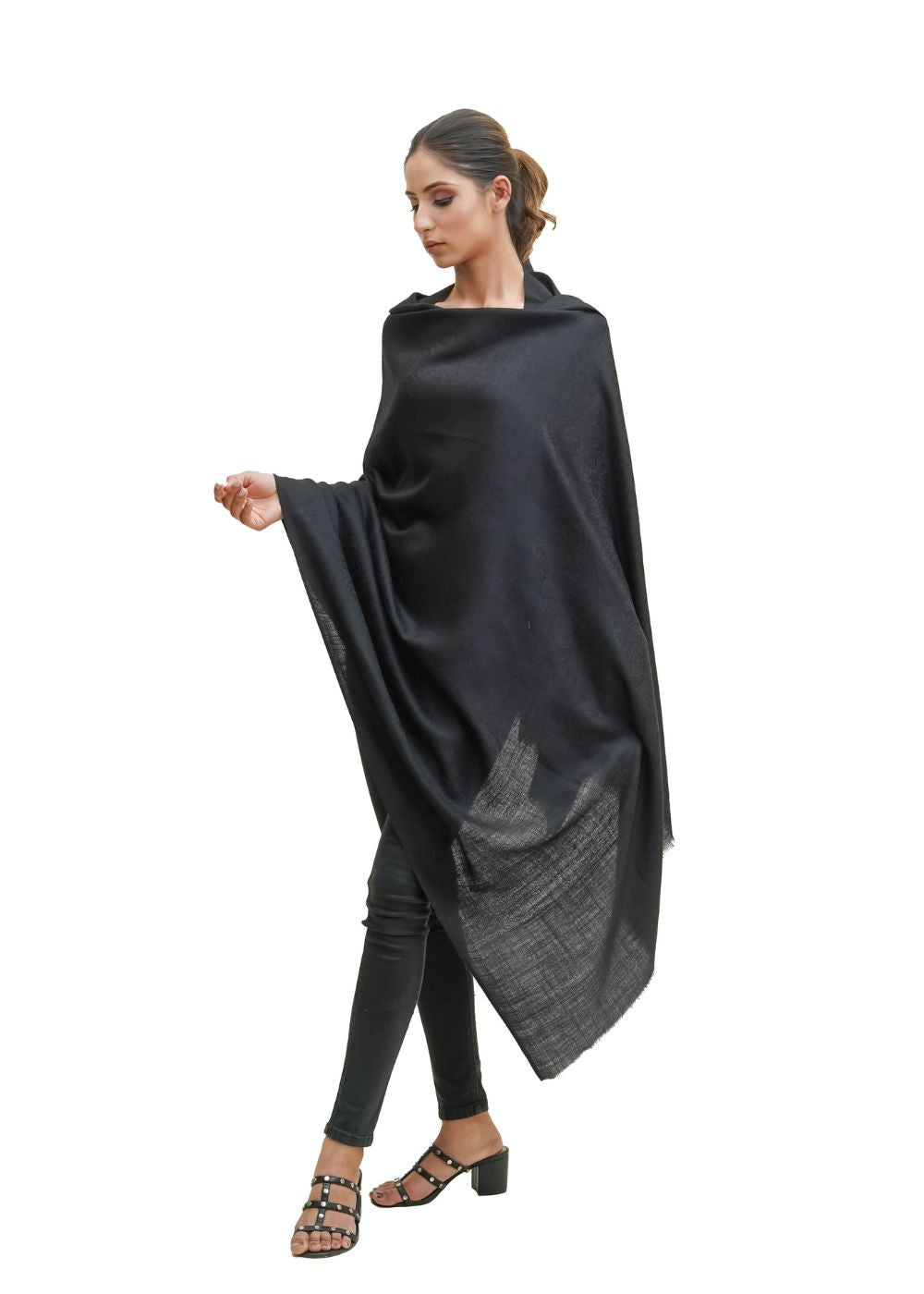 MERINO WOOL SELF JACQUARD SHAWL