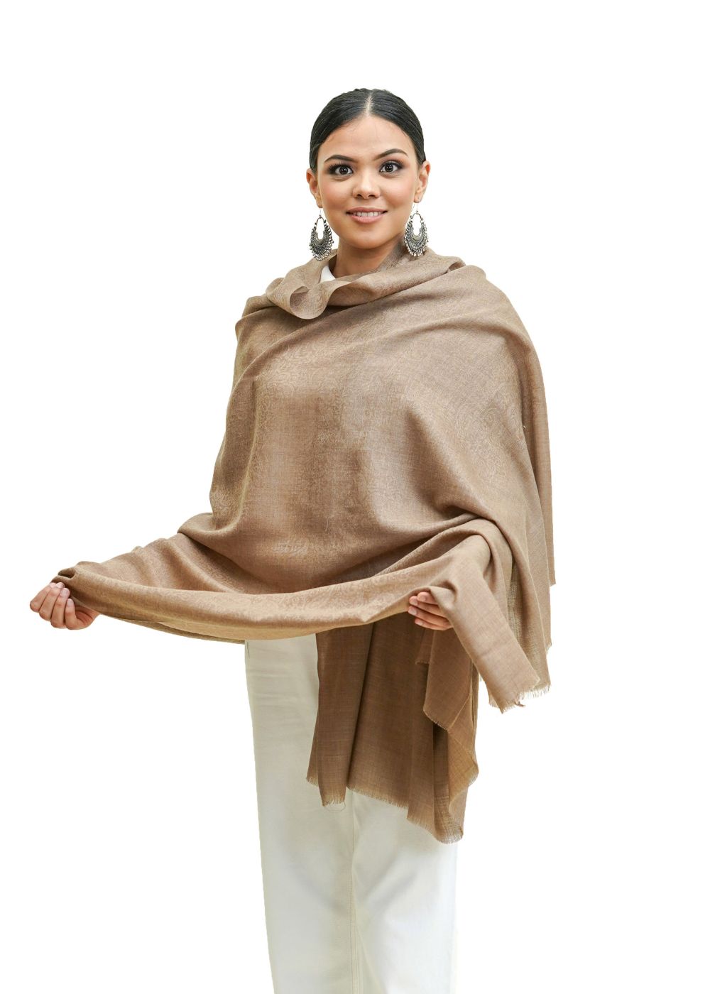 MERINO WOOL SELF JACQUARD SHAWL