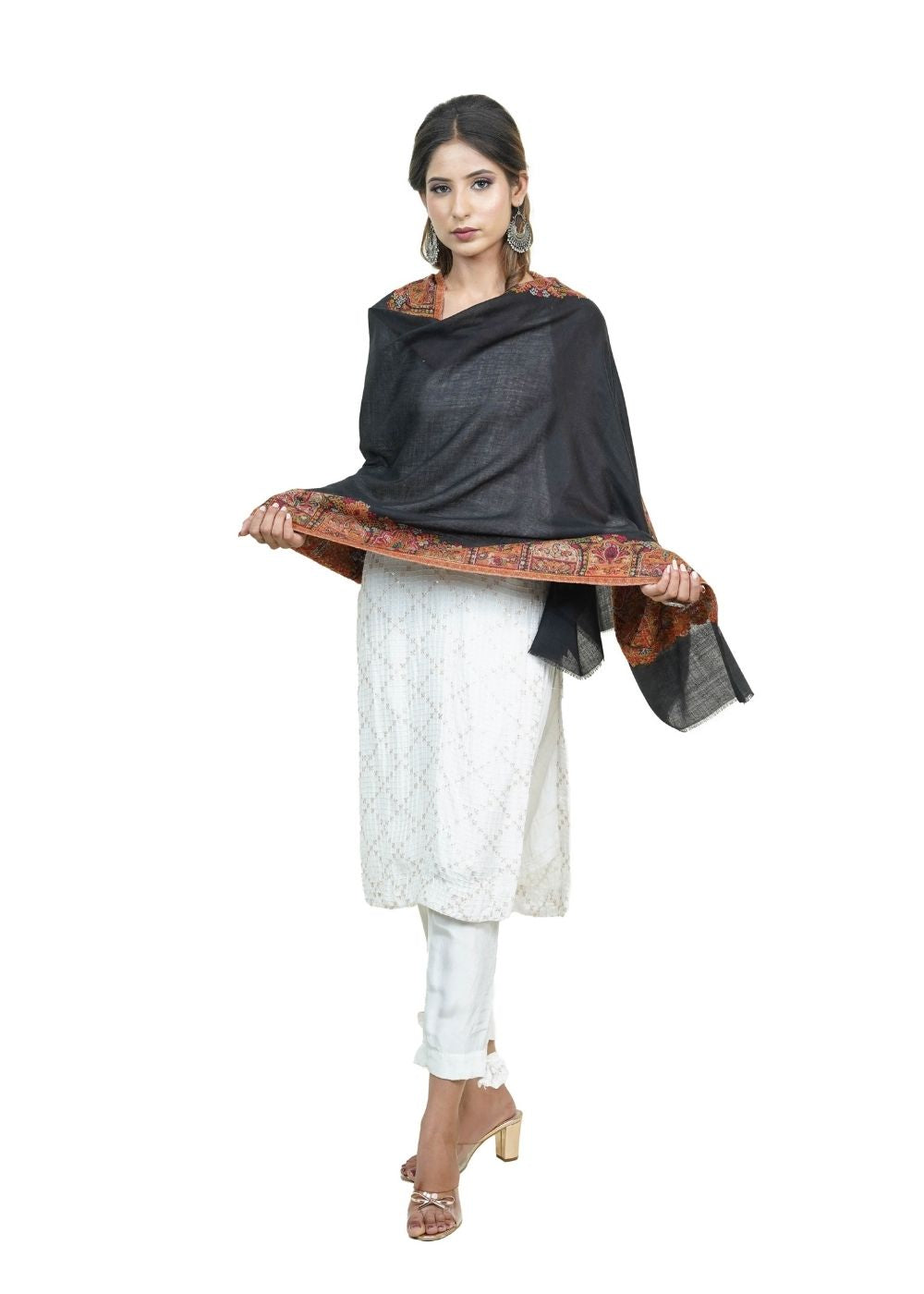 EXTRA SOFT MERINO WOOL KANI STOLE WITH ELEGANT BORDER