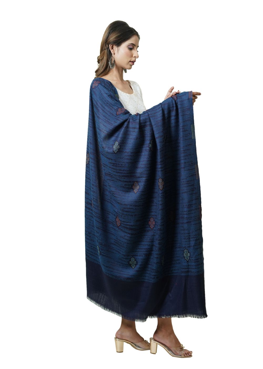 MERINO WOOL JAMAWAR SHAWL WITH BOOTI