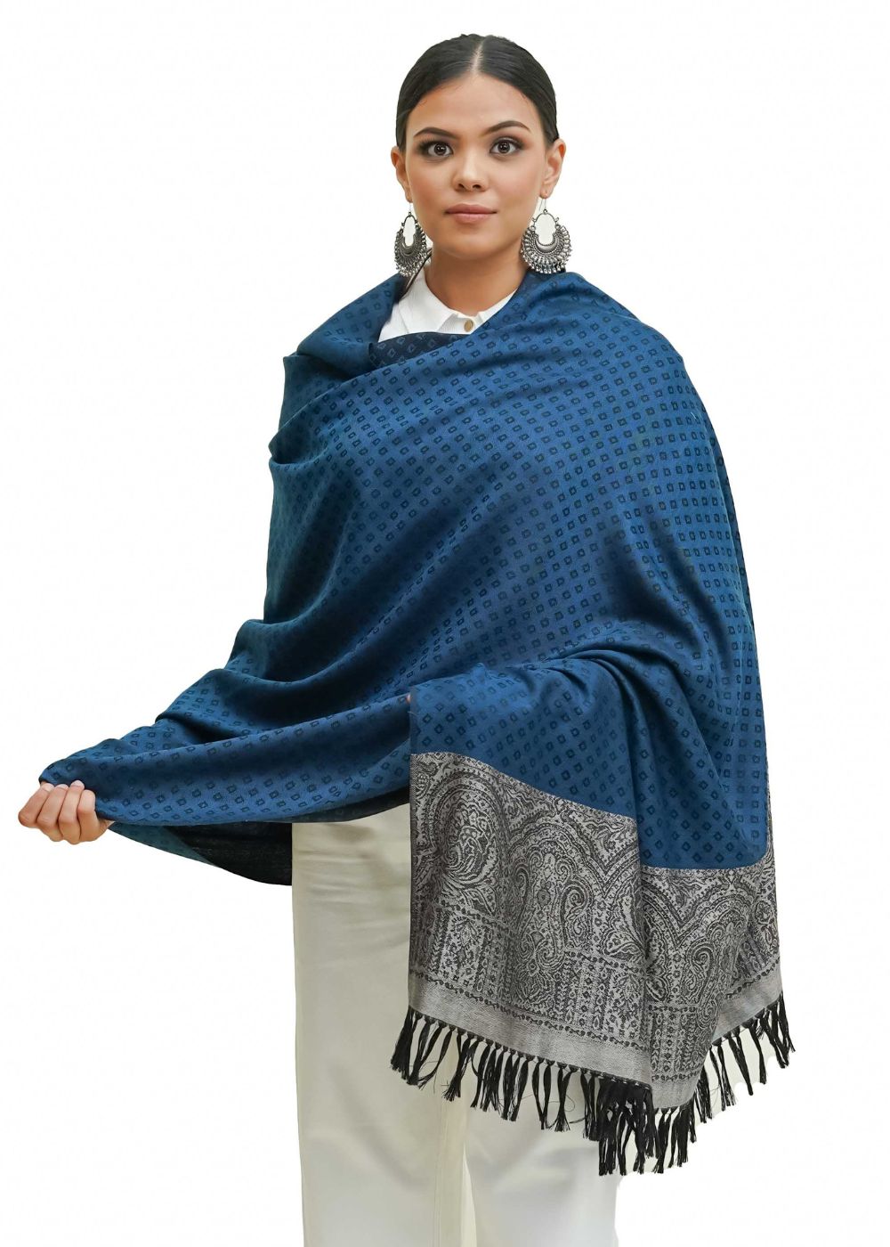 SILK WOOL JACQUARD SHAWL WITH ELEGANT PALLA