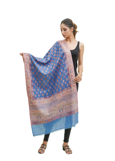 MERINO WOOL KANI STOLE WITH BORDER BOOTI JAAL IN MELANGE COLOUR