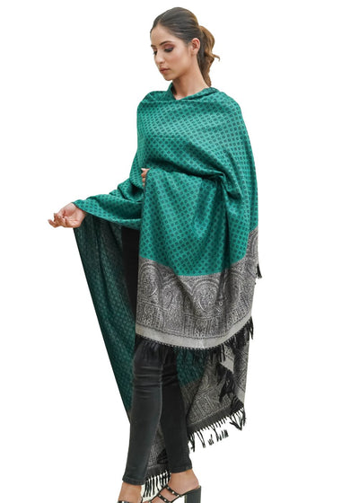 SILK WOOL JACQUARD SHAWL WITH ELEGANT PALLA