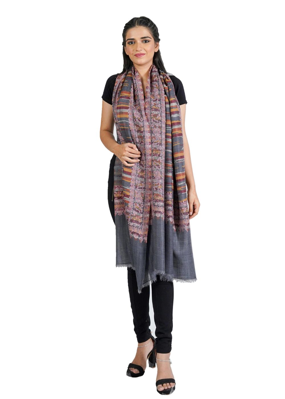 PATTERN WOVEN STOLE WITH SUPER SOFT MERINO WOOL