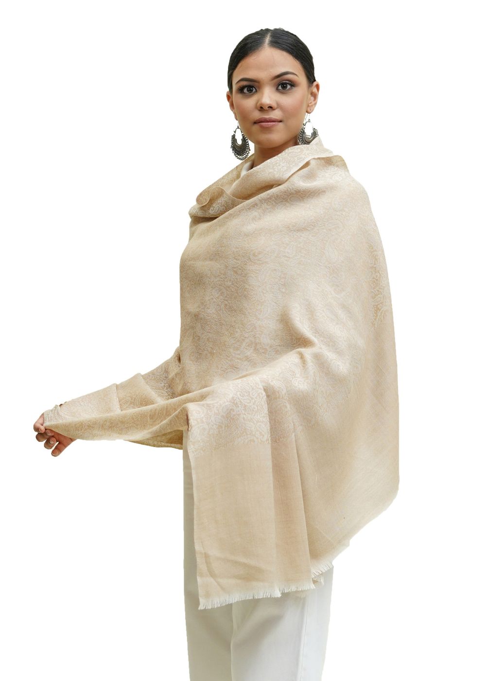 MERINO WOOL SELF JACQUARD SHAWL