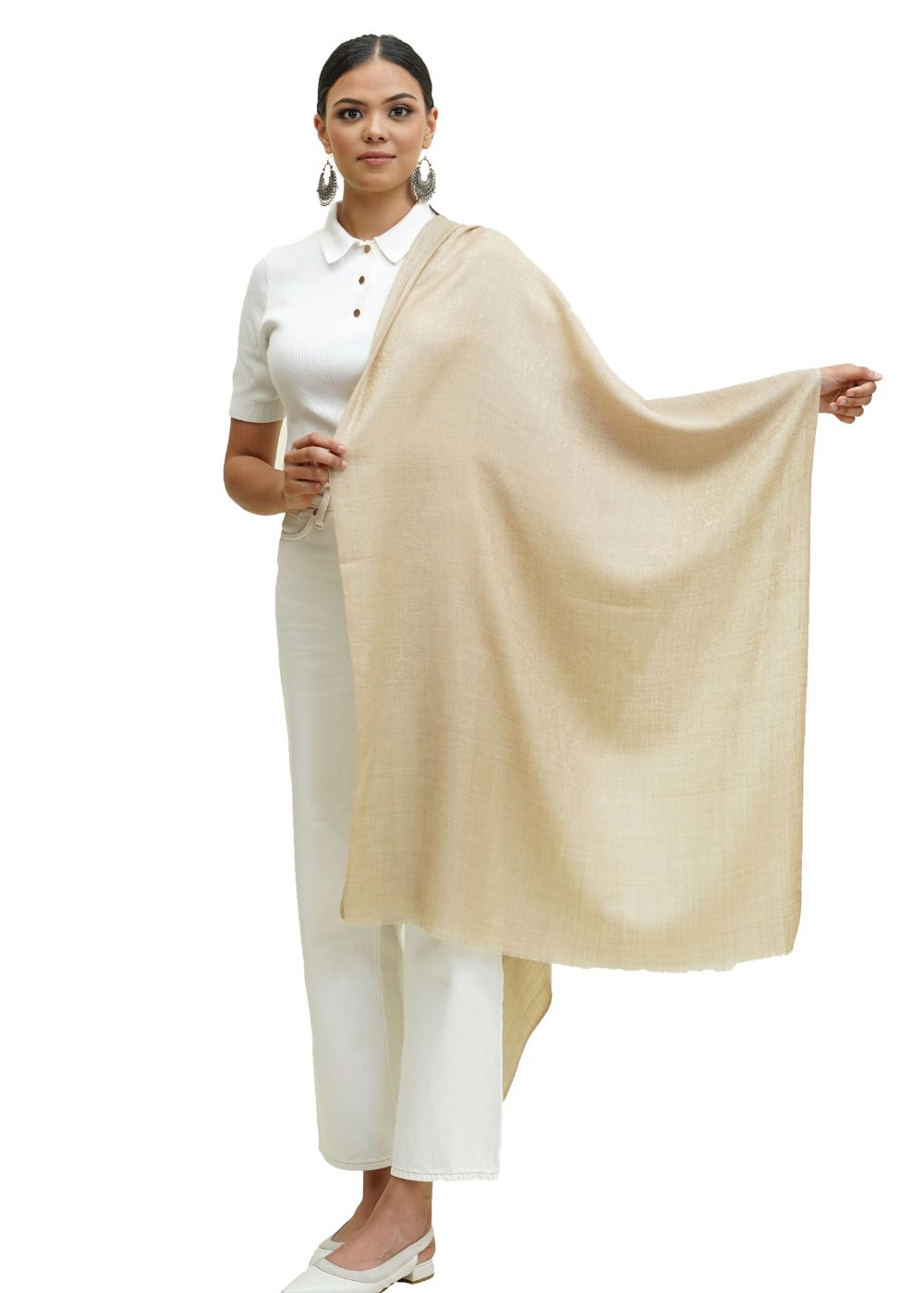 SELF JACQUARD STOLE IN MERINO WOOL