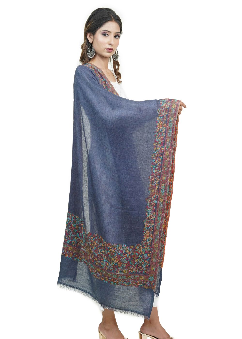 EXTRA SOFT MERINO WOOL KANI STOLE WITH ELEGANT BORDER