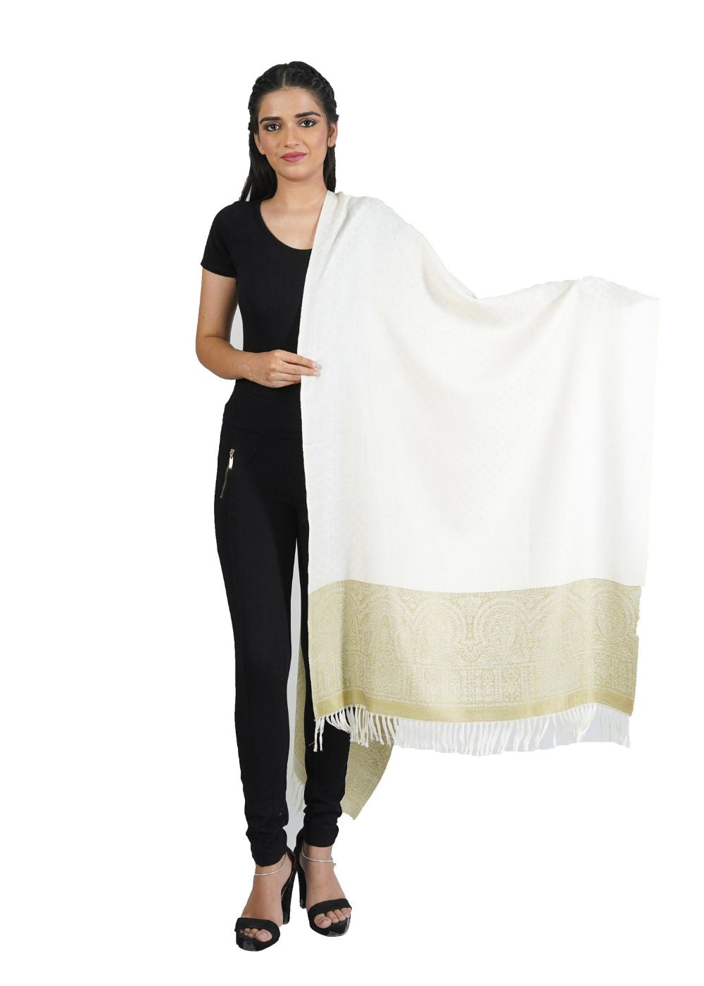 SILK WOOL JACQUARD STOLE WITH ELEGANT PALLA