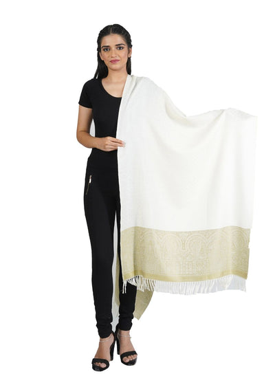 SILK WOOL JACQUARD STOLE WITH ELEGANT PALLA