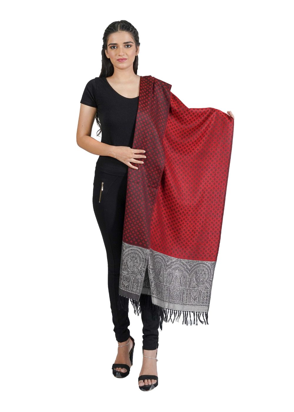 SILK WOOL JACQUARD STOLE WITH ELEGANT PALLA