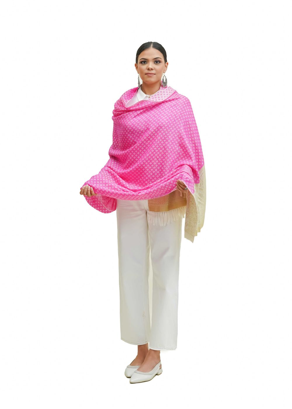 SILK WOOL JACQUARD SHAWL WITH ELEGANT PALLA