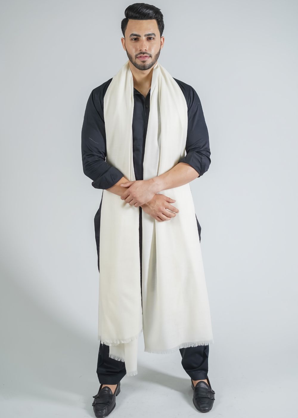 SELF JACQUARD GENTS SHAWL MERINO WOOL