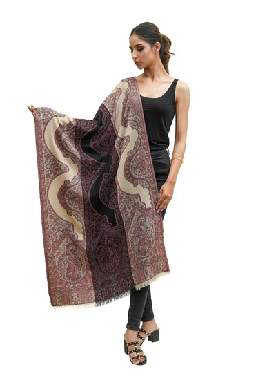 PASHMINA STORIES BEIGE JAMAWAR STOLE IN MERINO WOOL