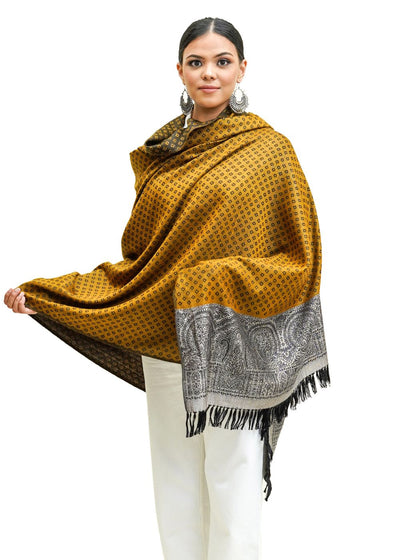 SILK WOOL JACQUARD SHAWL WITH ELEGANT PALLA