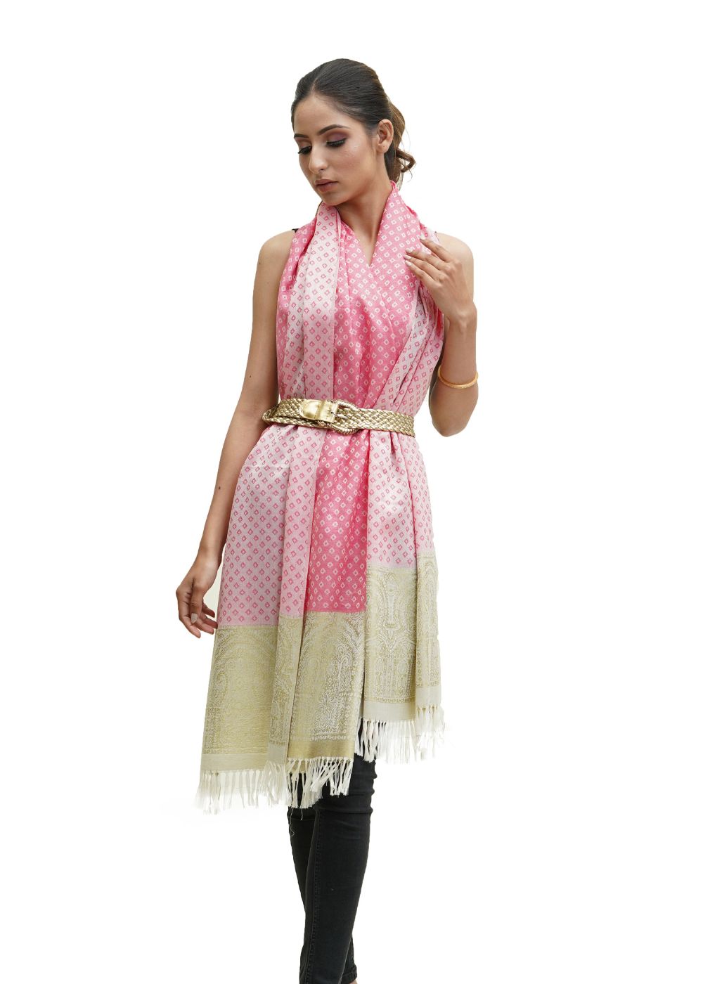 SILK WOOL JACQUARD STOLE WITH ELEGANT PALLA