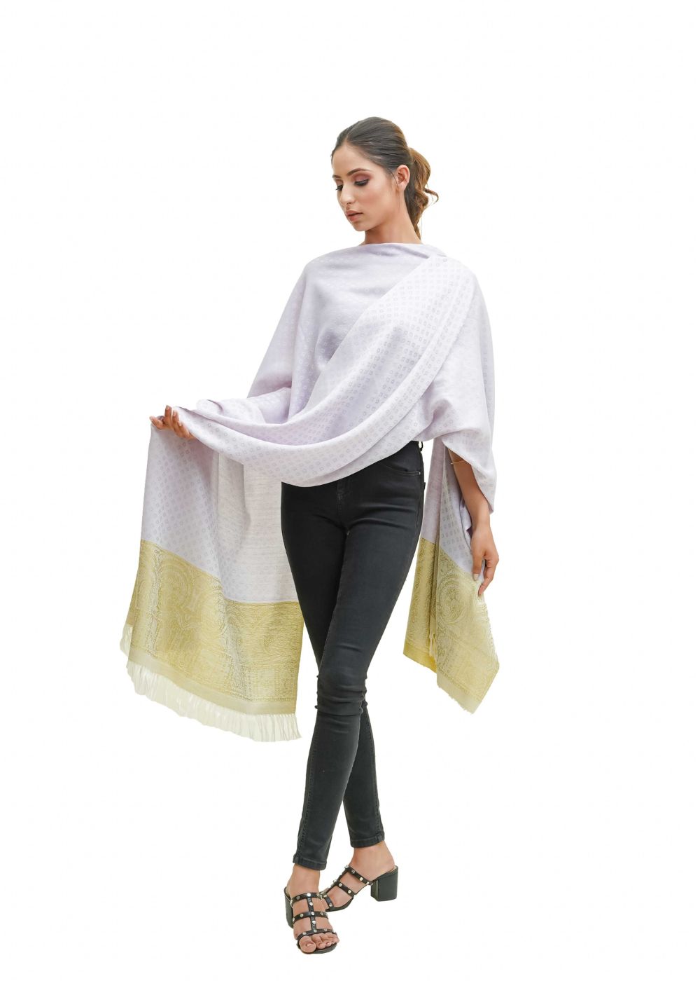 SILK WOOL JACQUARD SHAWL WITH ELEGANT PALLA