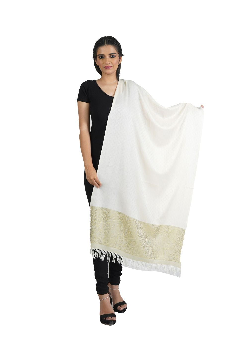 SILK WOOL JACQUARD STOLE WITH ELEGANT PALLA