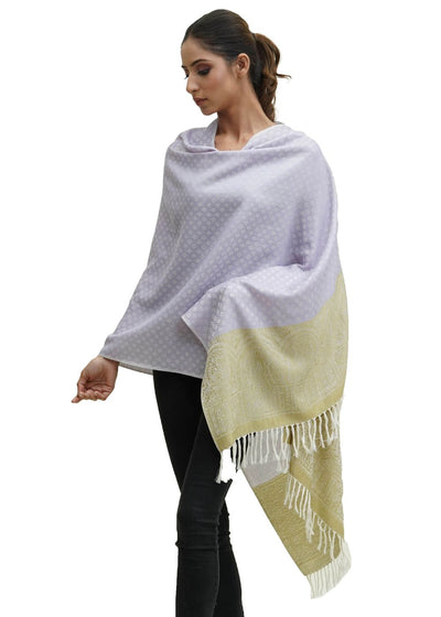 SILK WOOL JACQUARD STOLE WITH ELEGANT PALLA