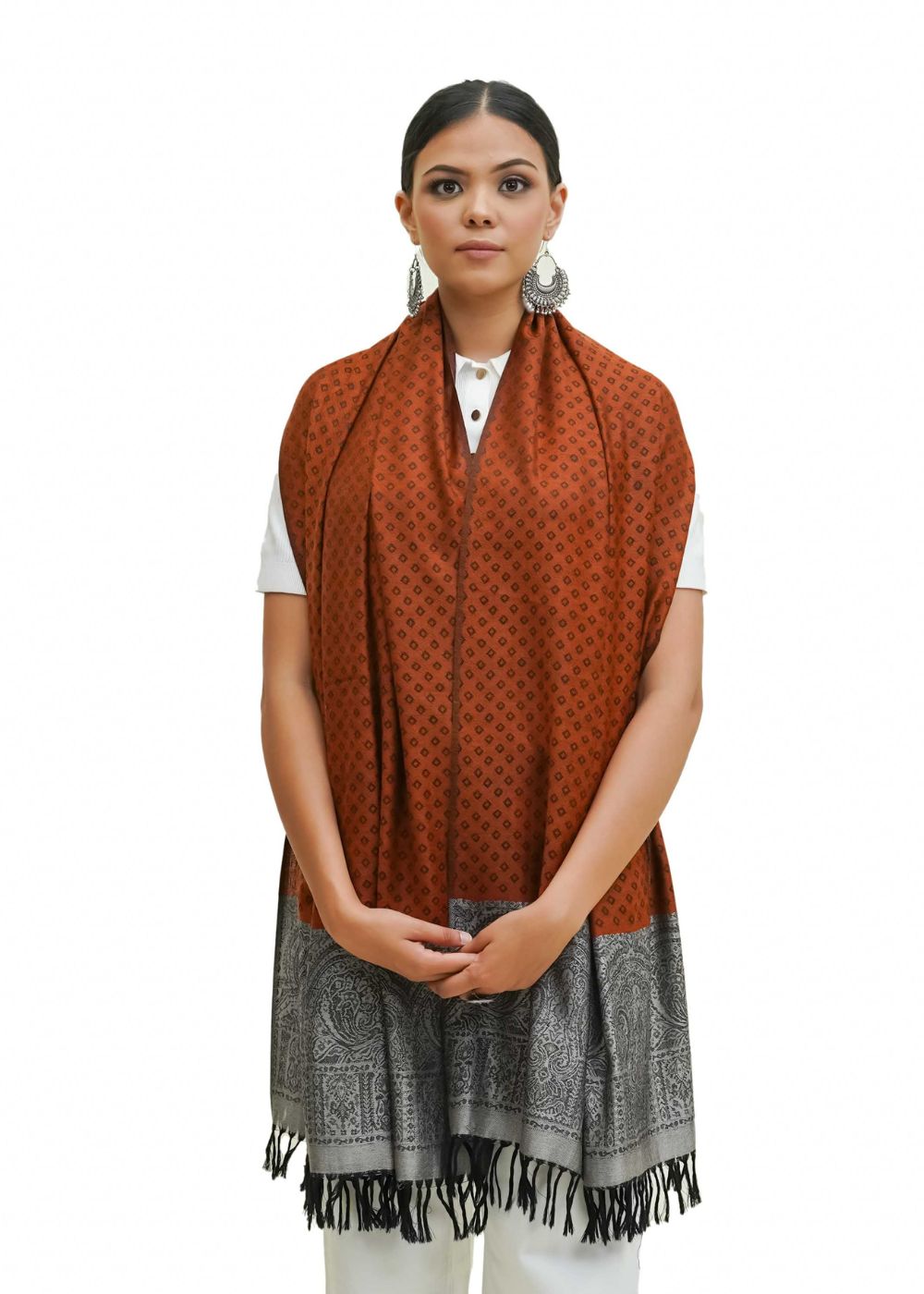 SILK WOOL JACQUARD STOLE WITH ELEGANT PALLA