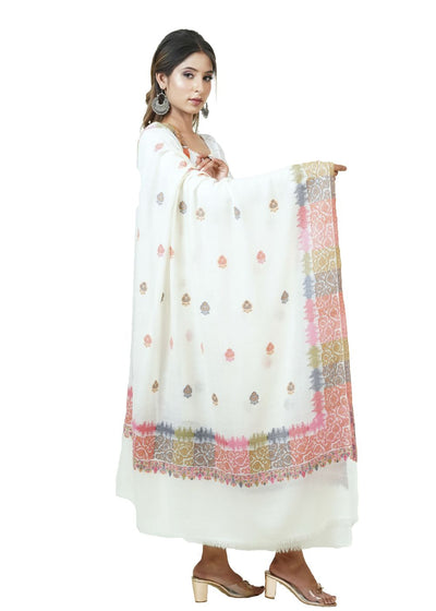 WHITE IKAT PATTERN WOVEN SHAWL WITH SUPER SOFT MERINO WOOL