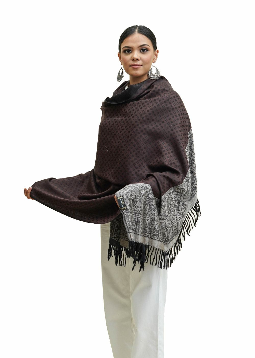 SILK WOOL JACQUARD SHAWL WITH ELEGANT PALLA