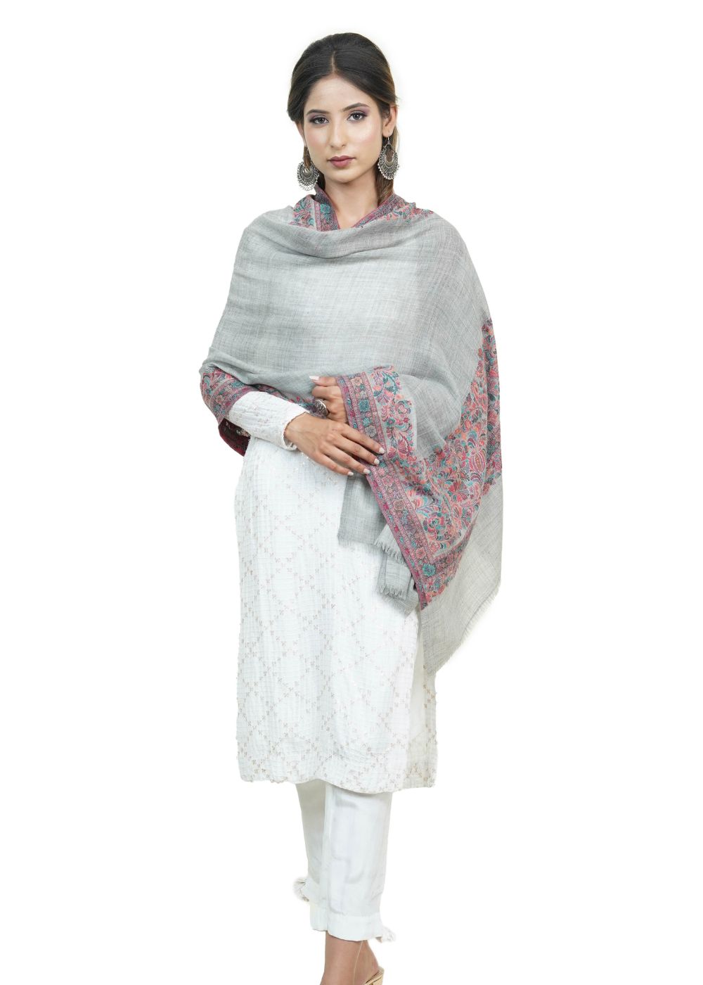 EXTRA SOFT MERINO WOOL KANI STOLE WITH ELEGANT BORDER