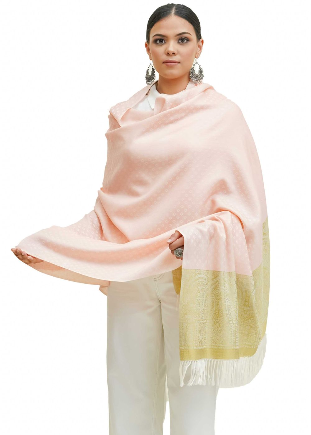 SILK WOOL JACQUARD SHAWL WITH ELEGANT PALLA