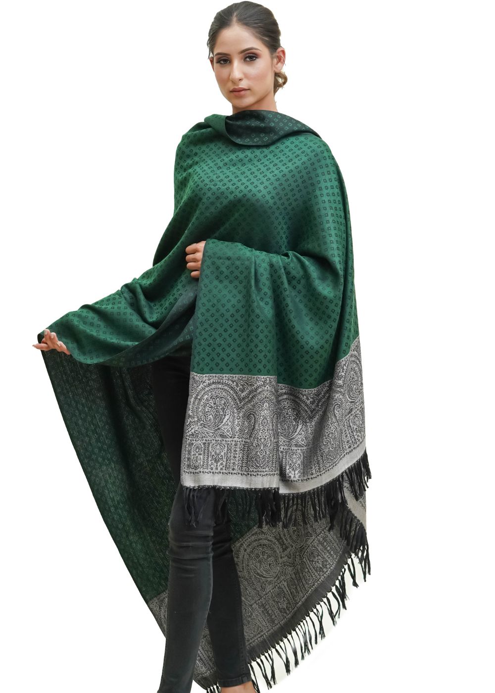 SILK WOOL JACQUARD SHAWL WITH ELEGANT PALLA