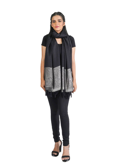 SILK WOOL JACQUARD STOLE WITH ELEGANT PALLA