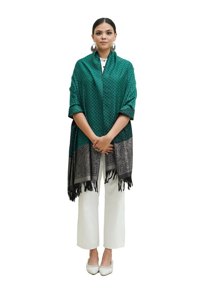 SILK WOOL JACQUARD STOLE WITH ELEGANT PALLA