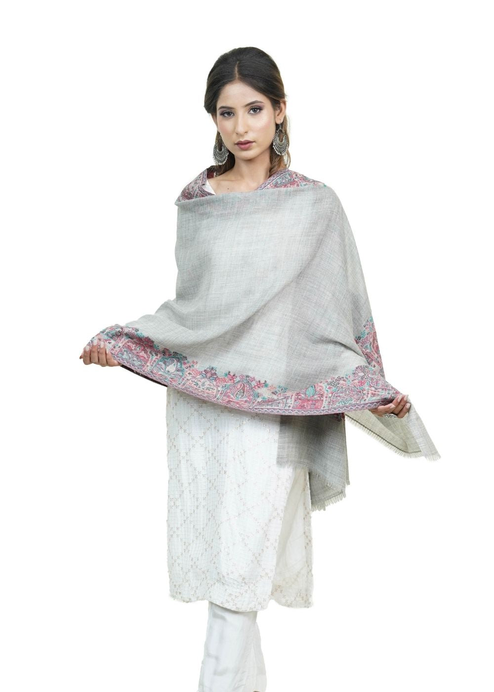 EXTRA SOFT MERINO WOOL KANI STOLE WITH ELEGANT BORDER