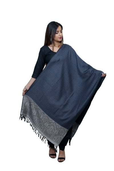 SILK WOOL JACQUARD STOLE WITH ELEGANT PALLA