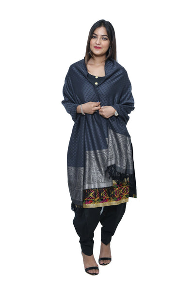 SILK WOOL JACQUARD STOLE WITH ELEGANT PALLA