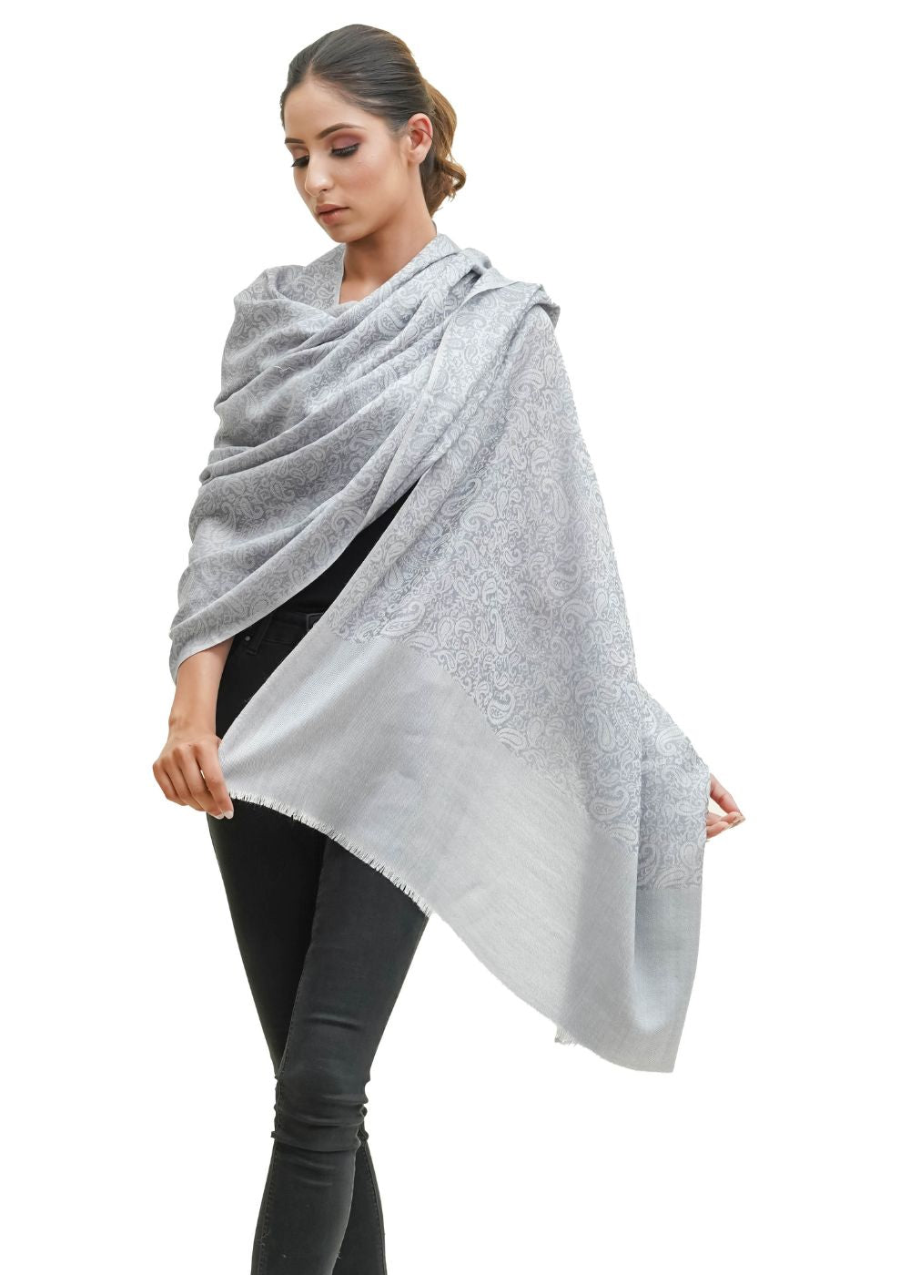 MERINO WOOL SELF JACQUARD SHAWL