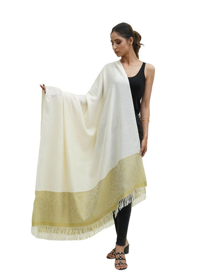 SILK WOOL JACQUARD SHAWL WITH ELEGANT PALLA