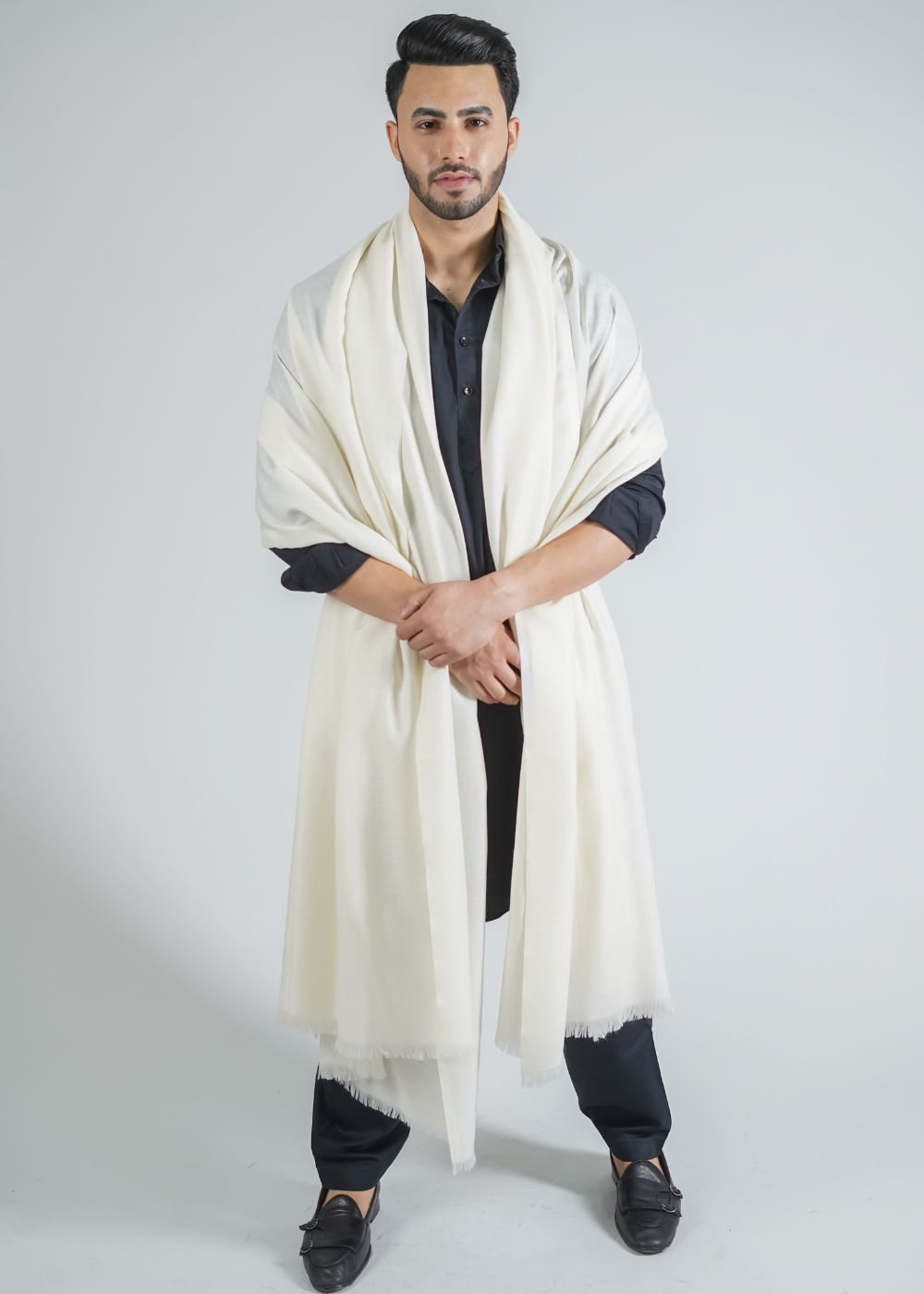 SELF JACQUARD GENTS SHAWL MERINO WOOL