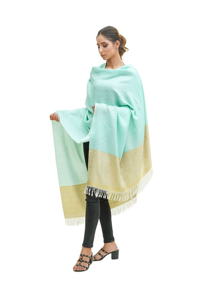 SILK WOOL JACQUARD SHAWL WITH ELEGANT PALLA