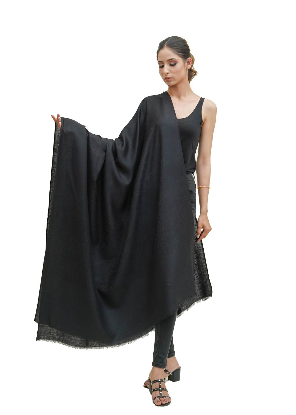 MERINO WOOL SELF JACQUARD SHAWL