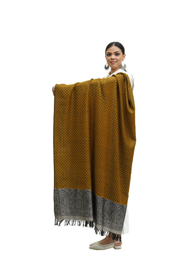 SILK WOOL JACQUARD SHAWL WITH ELEGANT PALLA