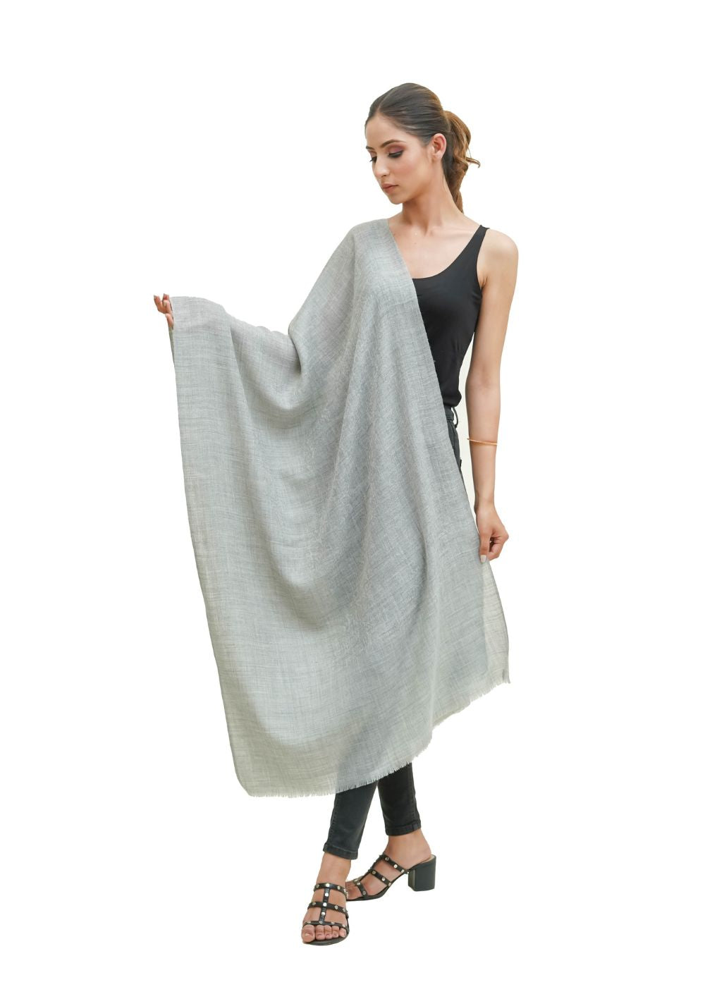 SELF JACQUARD STOLE IN MERINO WOOL