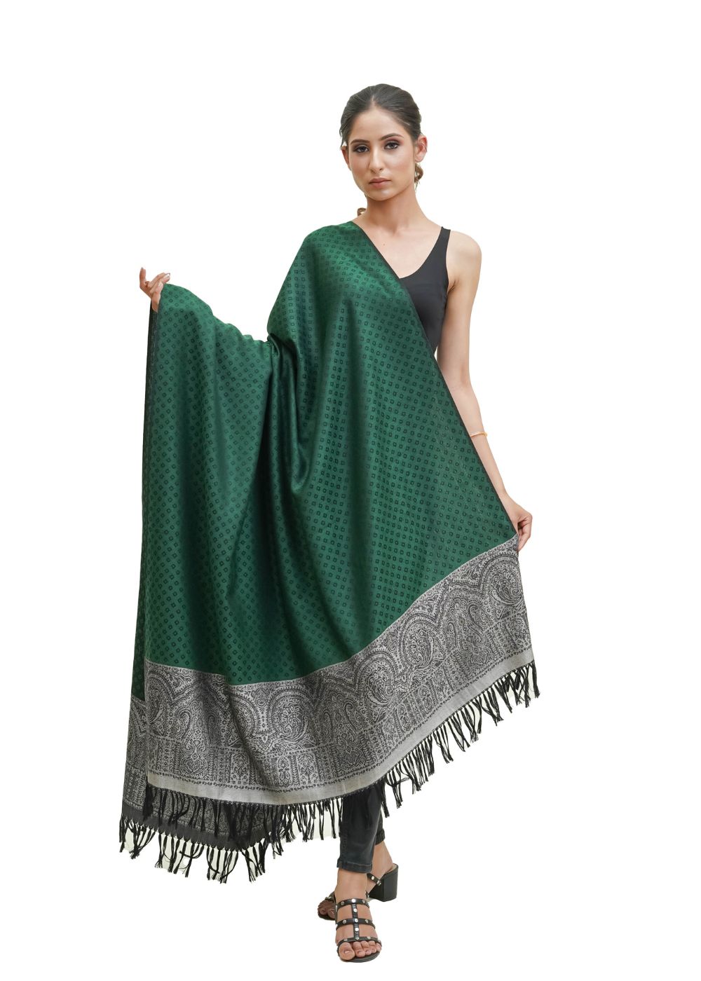 SILK WOOL JACQUARD SHAWL WITH ELEGANT PALLA