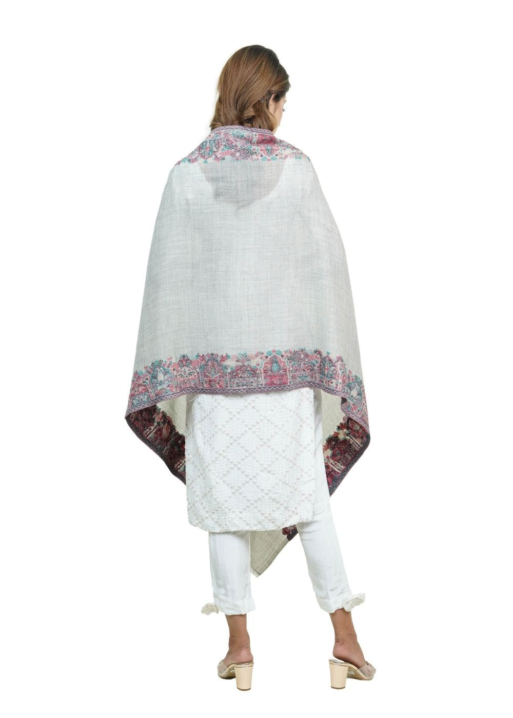 EXTRA SOFT MERINO WOOL KANI STOLE WITH ELEGANT BORDER