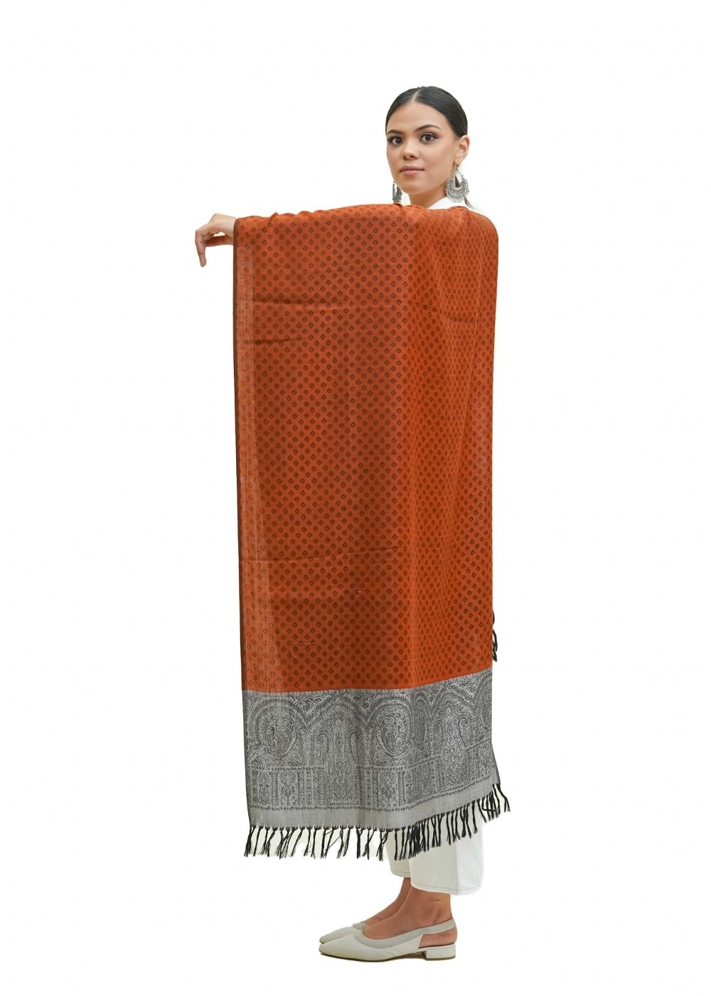 SILK WOOL JACQUARD STOLE WITH ELEGANT PALLA