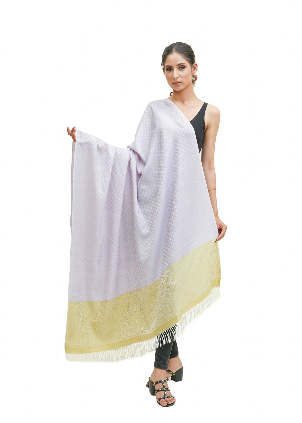 SILK WOOL JACQUARD SHAWL WITH ELEGANT PALLA