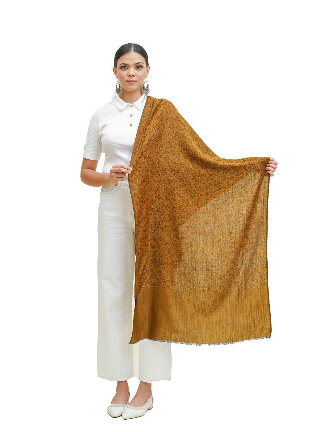 SELF JACQUARD STOLE IN MERINO WOOL